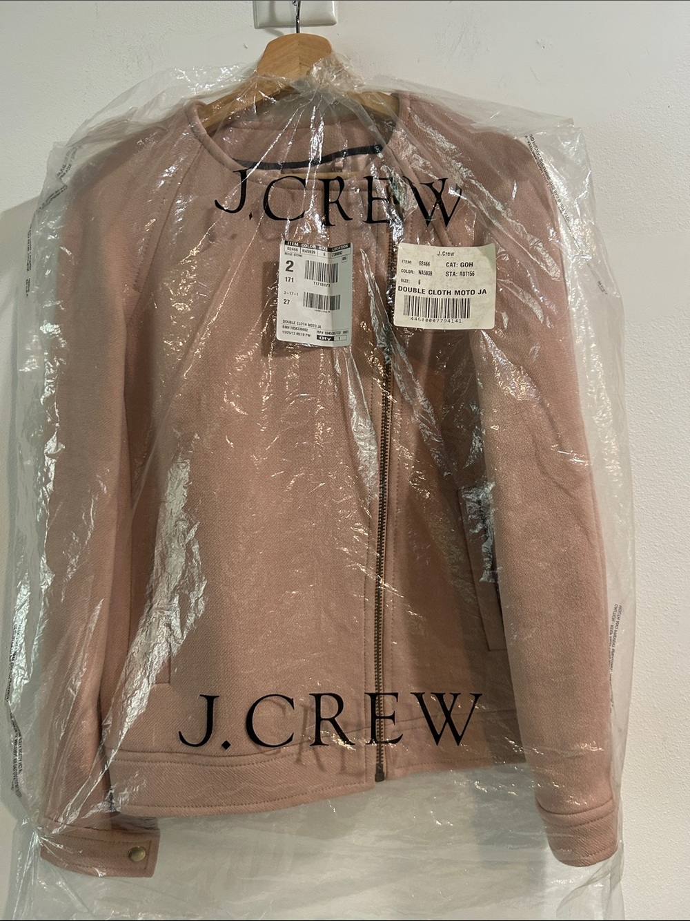298$J.Crew Double Cloth Moto Jacket Beige Stone Blush Pink Wool Size 6 NWOT - Picture 11 of 13